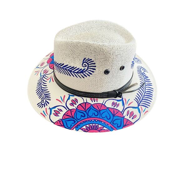 MEXICAN Artisanal Hat HandPainted Fedora Mandala Sombrero Panama Bohemian Large main image 4